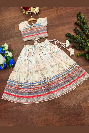 BAESD Girls Floral Printed Notch Neck Ready to Wear Lehenga With Blouse