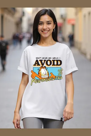 Bewakoof X Official Garfield Merchandise Avoiding Responsibilities Print Boyfriend T-shirt