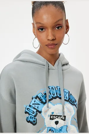 Koton Women Typography Printed Hood Cotton Pullover Sweatshirt
