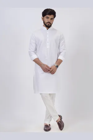 azania Mandarin Collar Linen Straight Kurta With Trousers
