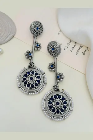 ABDESIGNS Elegant German Silver Plated Artificial Stones and Beads Classic Drop Earrings