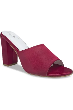 Misto Women Maroon Solid Heeled Mules