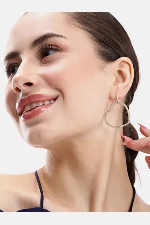 DressBerry Heart Shaped Stone-Studded Drop Earrings