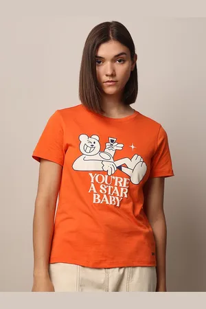 ONLY Women Typography Printed Round Neck Cotton T-shirt