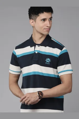 U.S. Polo Assn. U S Polo Assn Men Navy Blue & Off White Striped Polo Collar Pure Cotton T-shirt