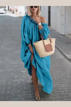 HERE&NOW One Shoulder Puff Sleeve A-Line Maxi Dress