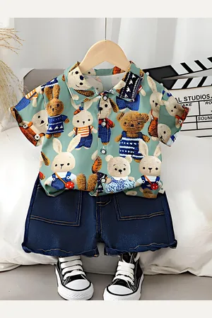 BAESD Kids Teddy Bear Printed Pure Cotton Shirt With Shorts