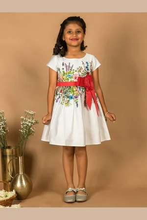 HERE&NOW Girls Floral Print Cotton Fit & Flare Dress