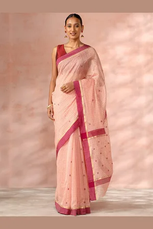 Taneira Checked Woven Design Zari Silk Cotton Chanderi Saree