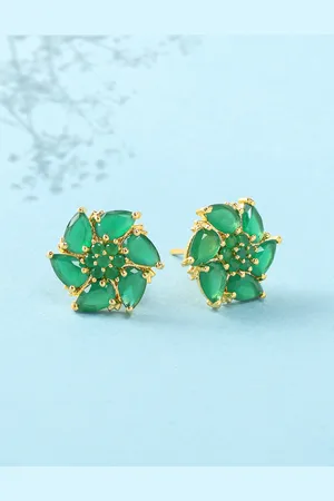 Voylla Women Gold Plated Green Floral Studs Earrings