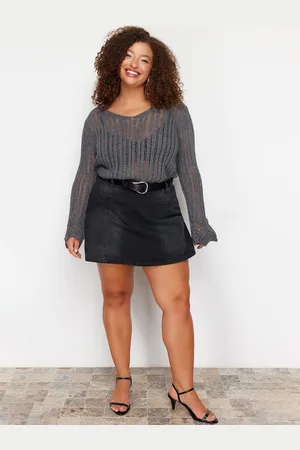 Trendyol Women Plus Size Washed Pure Cotton Mini Denim Skorts
