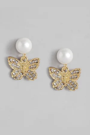 DressBerry Butterfly Shaped Beads & Stone-Studded Drop Earrings