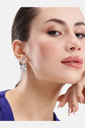 DressBerry Floral Shaped Beads & Stone Studded Drop Earrings
