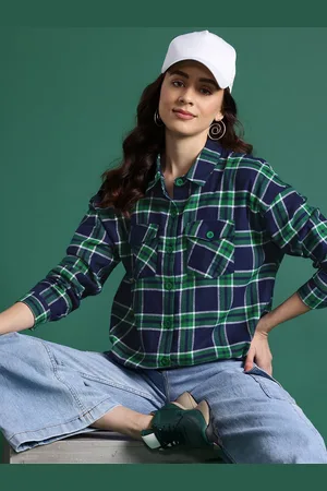 DressBerry Women Classic Relaxed Fit Spread Collar Tartan Checked Cotton Casual Shirt