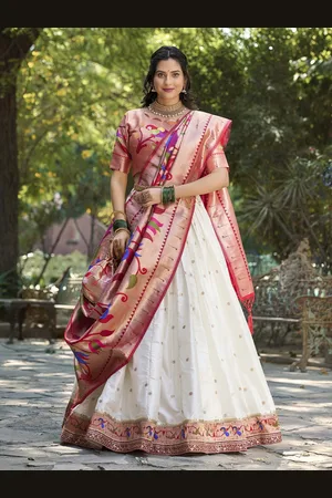 LOOKNBOOK ART Woven Design Silk Semi Stitched Lehenga & Unstitched Blouse With Dupatta