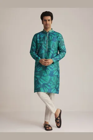 KALKI Fashion Abstract Printed Mandarin Collar Sequinned Straight Kurta With Trouser