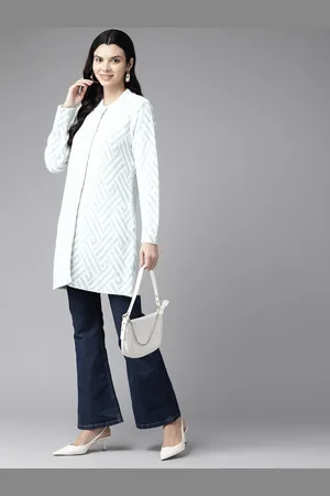 Cayman Women Striped Woollen Longline Cardigan