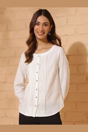 Fabindia Women Solid Round Neck Cotton Top
