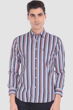 U.S. Polo Assn. Men Black & Red Tailored Fit Striped Cotton Casual Shirt