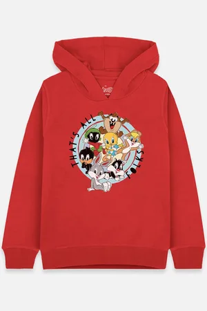 Kidsville Girls Red Looney Tunes Printed Hooded Sweatshirt