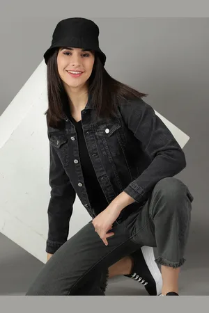 SHOWOFF Women Washed Crop Denim Jacket