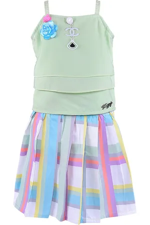 Wish Karo Girls Green & Pink Top with Skirt