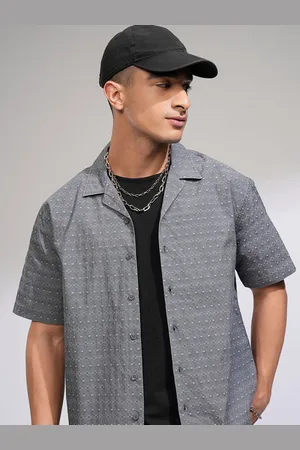 Highlander Men Cuban Collar Abstract Printed Cotton Casual Shirt