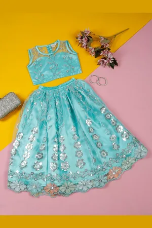 SAKA DESIGNS Girls Embroidered Sequinned Ready to Wear Lehenga &