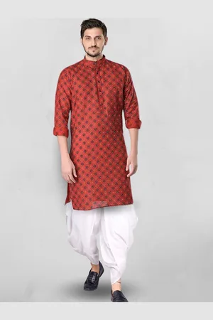 SHIWAM ETHNIX Geometric Printed Mandarin Collar Straight Kurta With Dhoti Pants