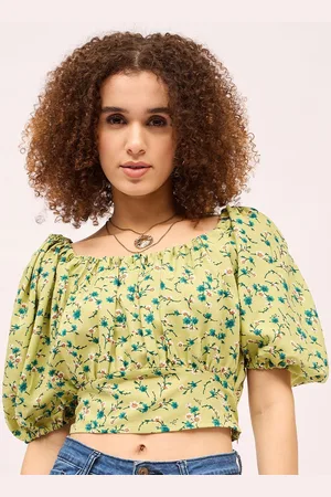 Mayra Women Floral Printed Puff Sleeve Cotton Crop Top