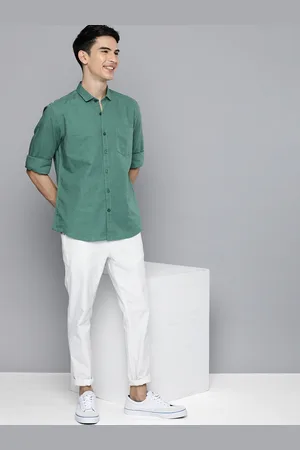 Mast & Harbour Men Green Cotton Linen Casual Shirt