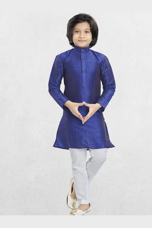 SHIWAM ETHNIX Boys Band Collar Long Sleeves Straight Kurta With Pyjamas