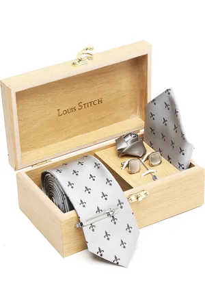 LOUIS STITCH Men Printed Italian Silk Necktie Accessory Gift Set