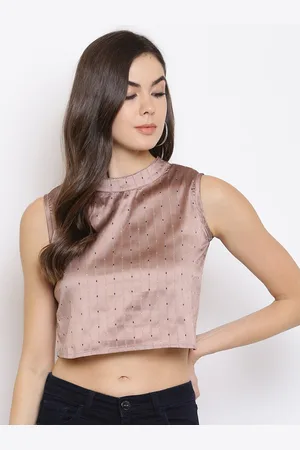 Mayra Women Brown Pure Silk Boxy Crop Top