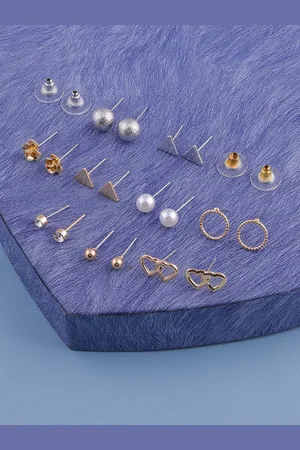 DressBerry Set Of 9 Classic Stud Earrings