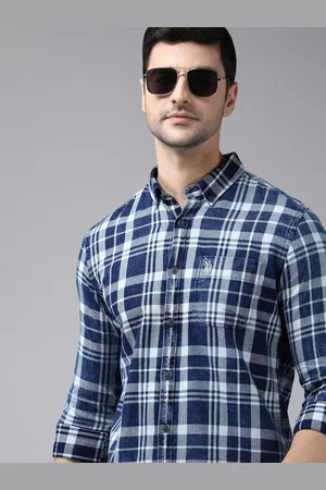 Ralph Lauren U S Polo Assn Denim Co Men Blue Checked Pure Cotton Casual Shirt