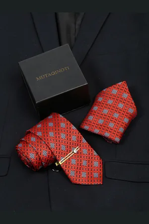 MUTAQINOTI Mens Printed Silk Necktie Accessory Gift Set