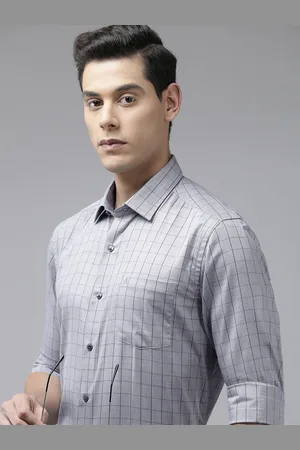 Arrow Men Grey Original Slim Fit Windowpane Checks Opaque Pure Cotton Formal Shirt