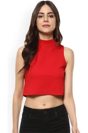 Mayra Women Red Self Design Cropped Top