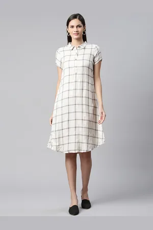 AURELIA Off White & Grey Checked A-Line Dress