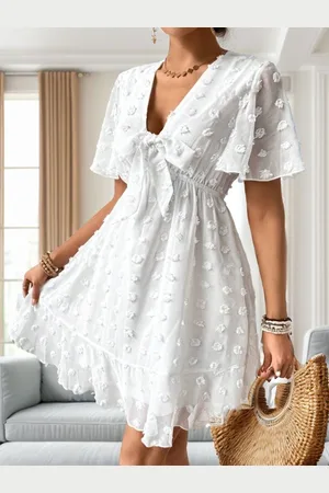 HERE&NOW Flared Sleeve Chiffon Fit & Flare Dress