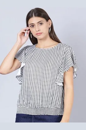 Aila Polka Dot Printed Flared Sleeve Top