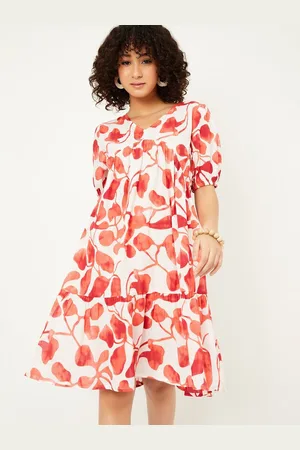 Max Collection Women Printed Puff Sleeves Cotton Empire Dress