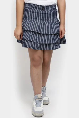 V-Mart Girls Striped Denim Flared Skirt