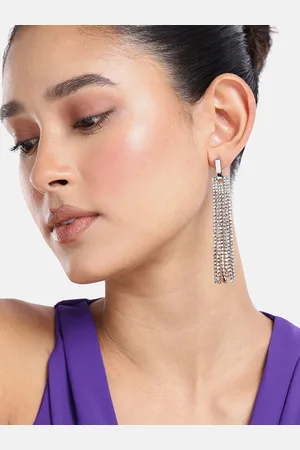 DressBerry Stone Studded Tassel Style Contemporary Drop Earrings