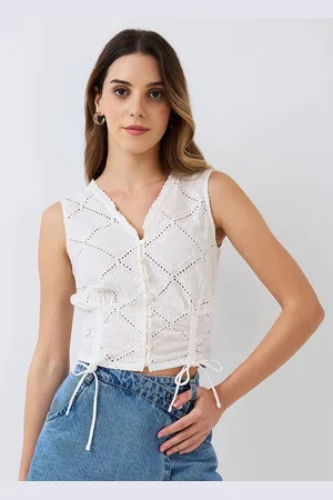 HERE&NOW Women Embroidered Cotton Crop Top