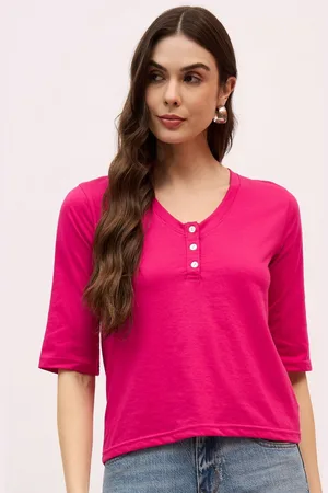 Mayra Women Solid V-Neck Cotton T-shirt