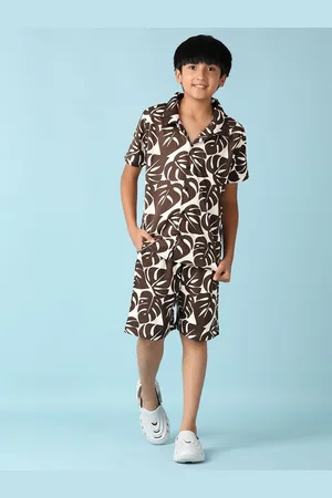 V-Mart Boys Floral Printed Cuban Collar Pure Cotton Shirt With Shorts