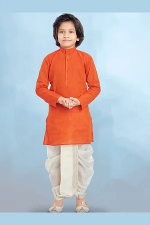 SHIWAM ETHNIX Boys Band Collar Long Sleeves Straight Kurta With Dhoti Pants