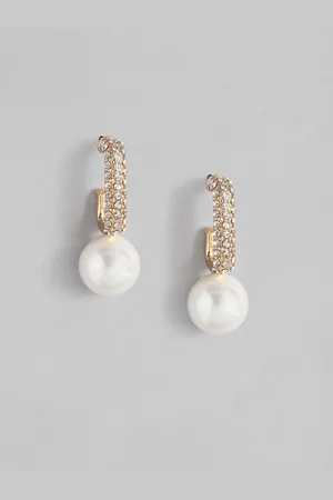 DressBerry Classic Beads & Stone-Studded Half Hoop Earrings